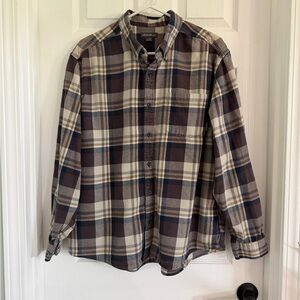Eddie Bauer Men's Plaid Button-Down Shirt in Brown and Cream